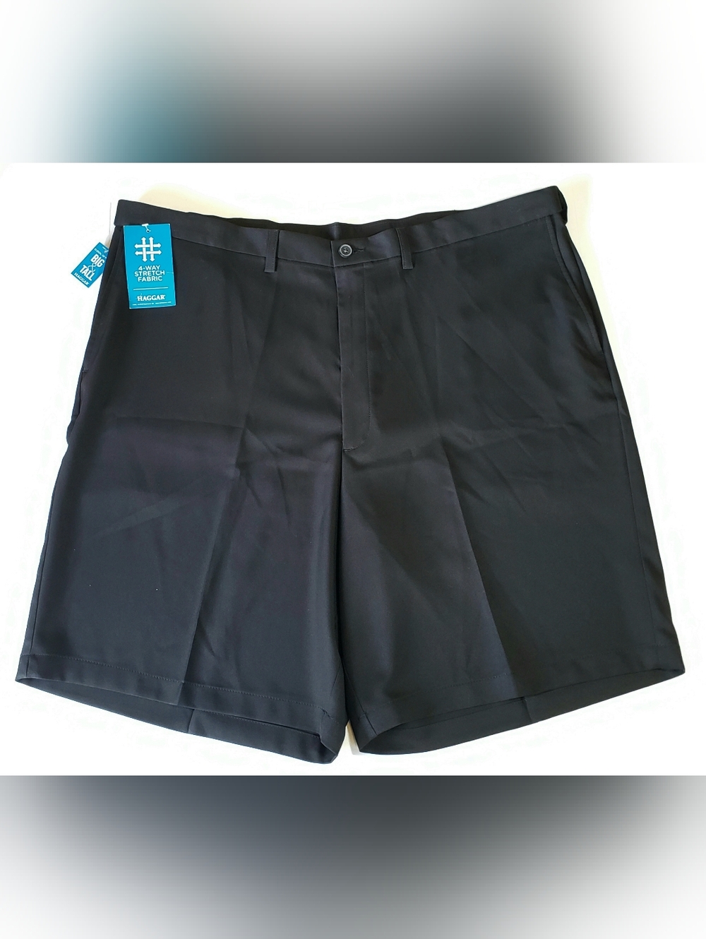 Haggar Cool 18 Pro Black Polyester Expand Waist Quik Dry Shorts Men's Size 46